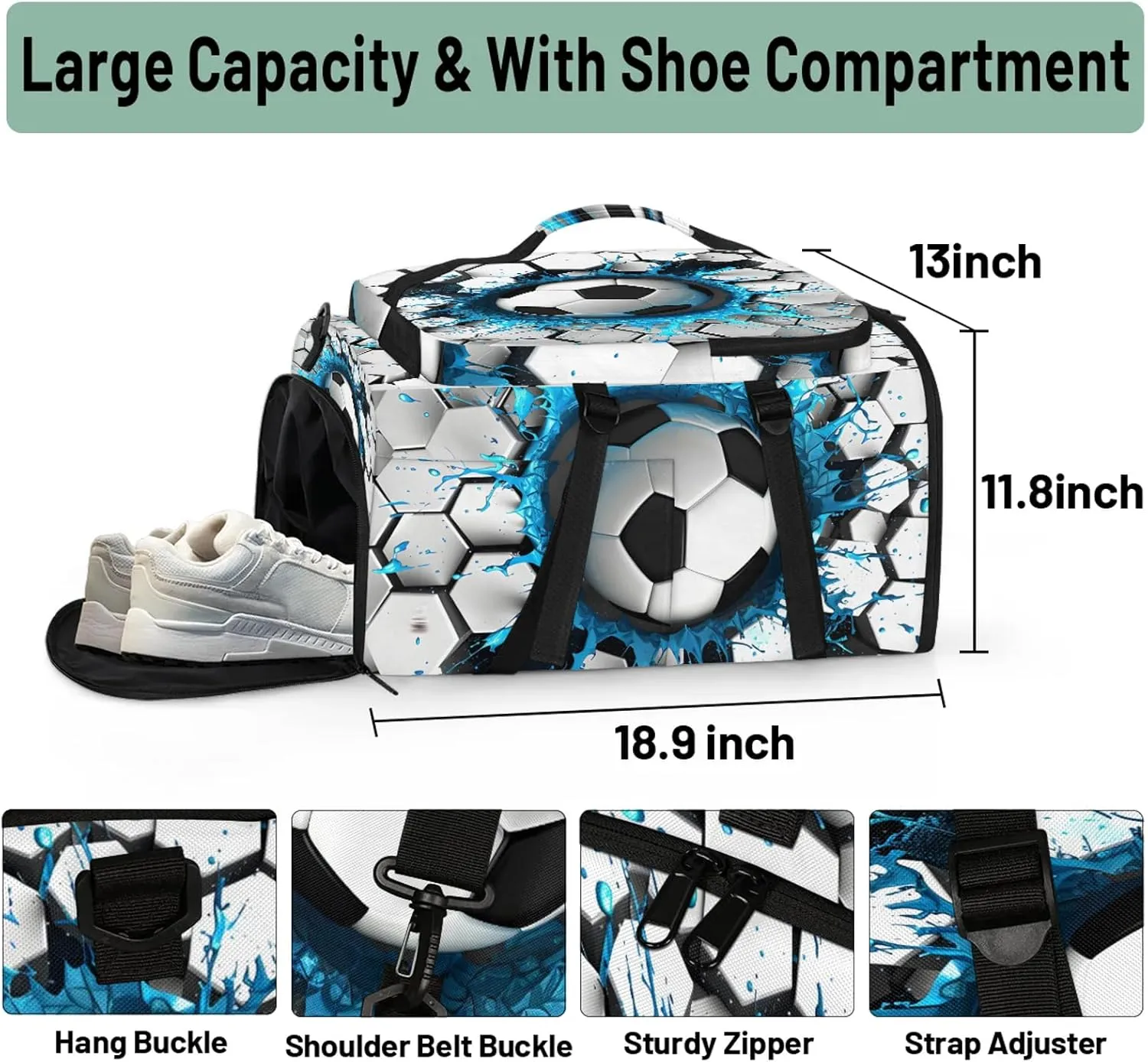 Light Wall Football Gym Bags for Men Women Soccer Sports Backpack with Shoe Compartment 3-in-1 Tactical Duffle Bag for Overnight Weekender Travel