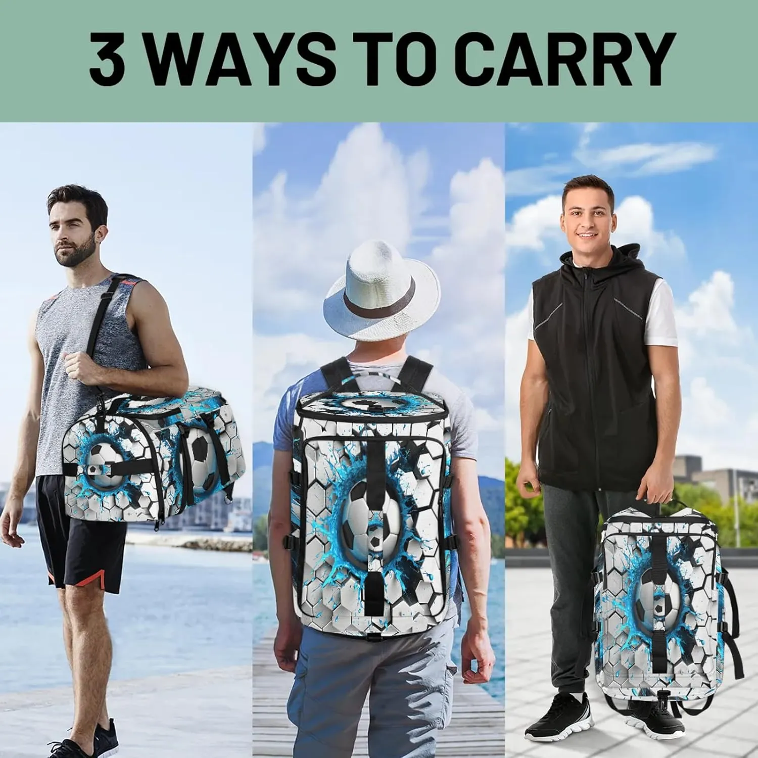 Light Wall Football Gym Bags for Men Women Soccer Sports Backpack with Shoe Compartment 3-in-1 Tactical Duffle Bag for Overnight Weekender Travel