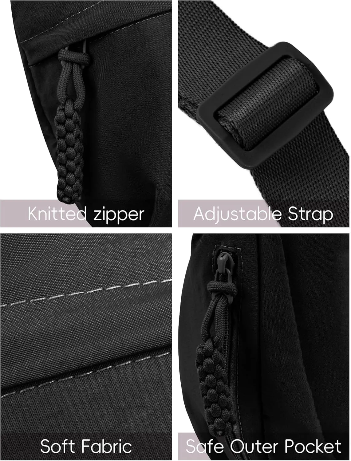 Lightweight Nylon Hobo Bag for Women Men Small Shoulder Bag Crescent Crossbody Bag with Adjustable Strap Casual Bag