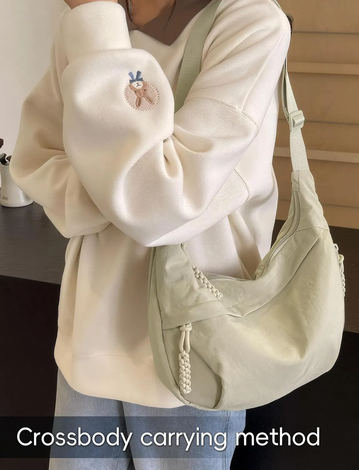 Lightweight Nylon Hobo Bag for Women Men Small Shoulder Bag Crescent Crossbody Bag with Adjustable Strap Casual Bag