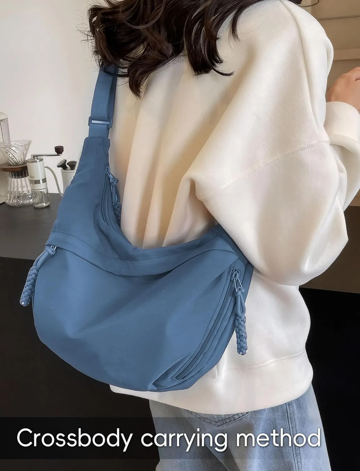 Lightweight Nylon Hobo Bag for Women Men Small Shoulder Bag Crescent Crossbody Bag with Adjustable Strap Casual Bag