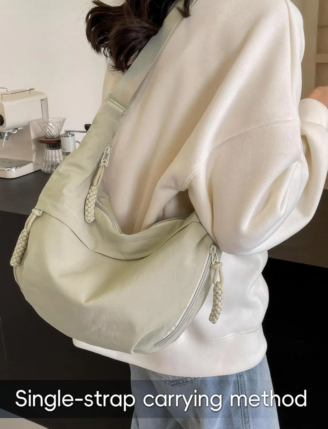 Lightweight Nylon Hobo Bag for Women Men Small Shoulder Bag Crescent Crossbody Bag with Adjustable Strap Casual Bag