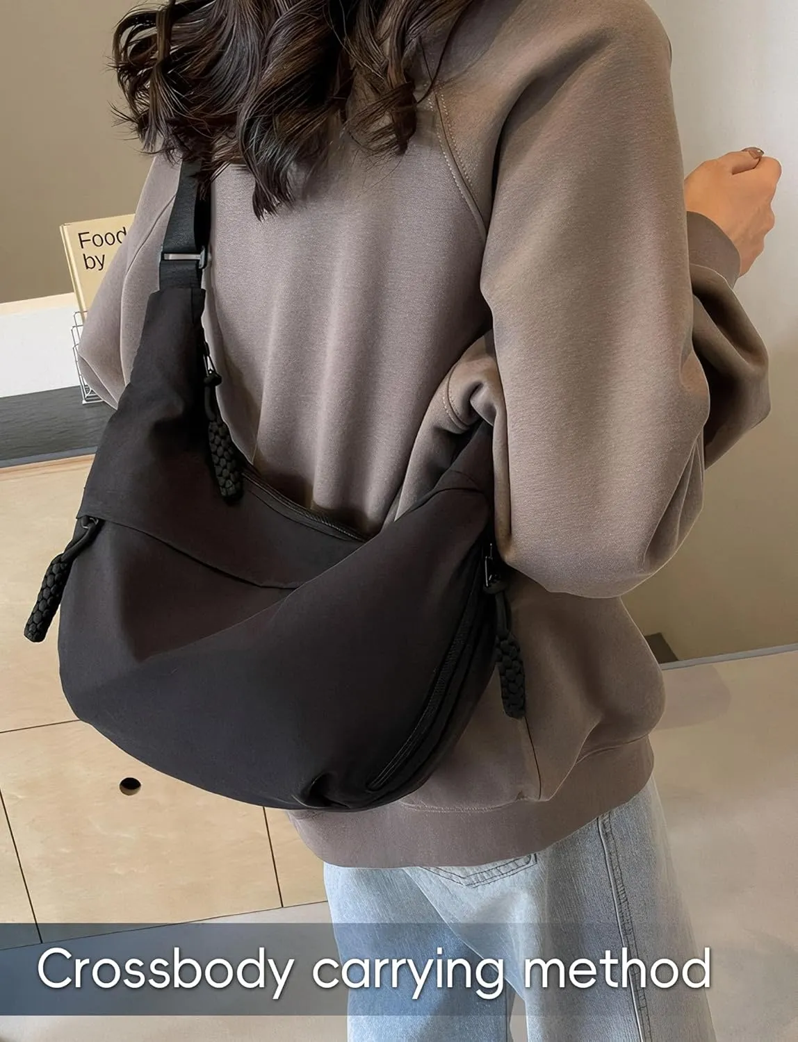 Lightweight Nylon Hobo Bag for Women Men Small Shoulder Bag Crescent Crossbody Bag with Adjustable Strap Casual Bag