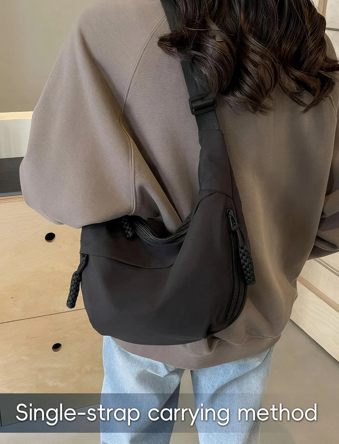 Lightweight Nylon Hobo Bag for Women Men Small Shoulder Bag Crescent Crossbody Bag with Adjustable Strap Casual Bag