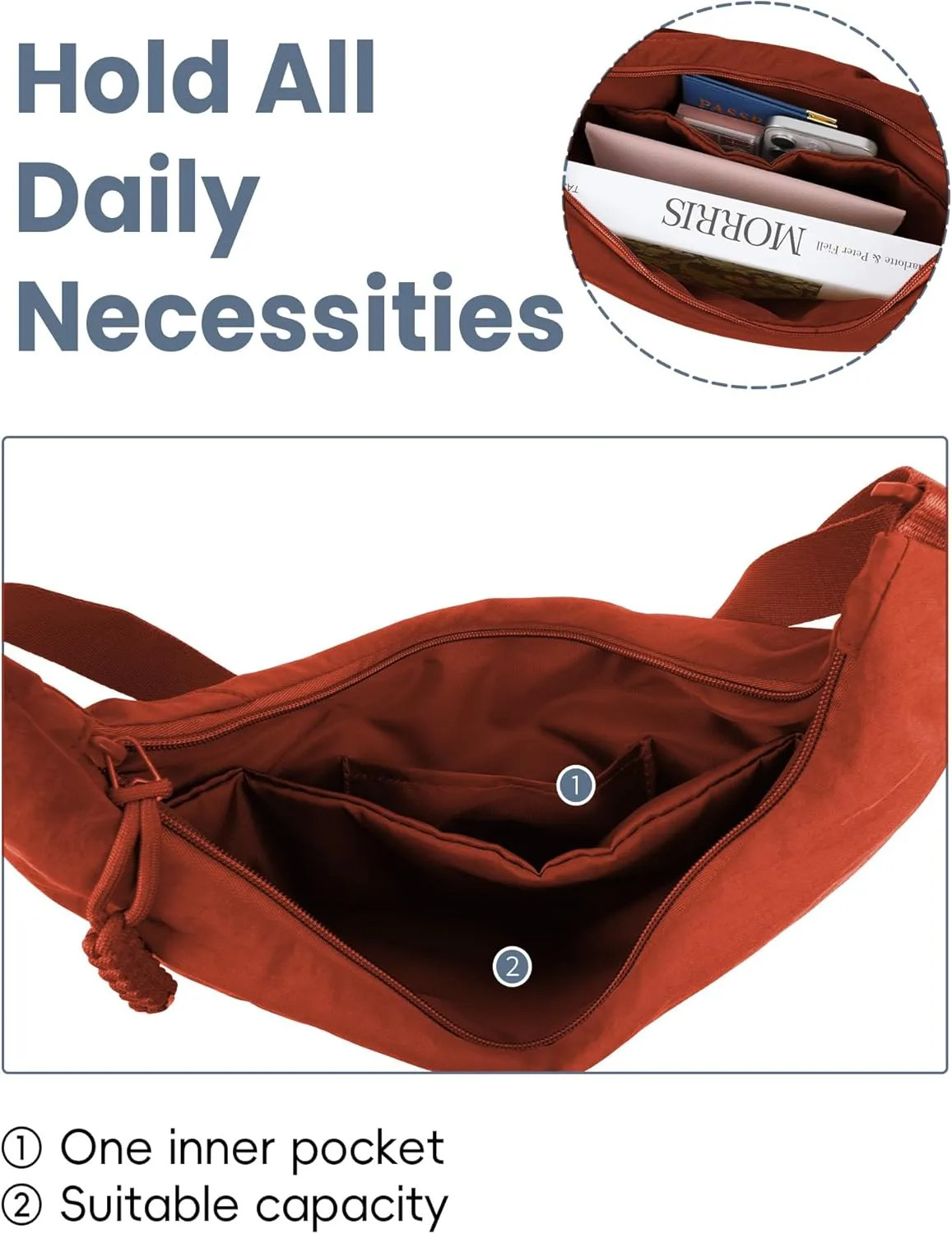 Lightweight Nylon Hobo Bag for Women Men Small Shoulder Bag Crescent Crossbody Bag with Adjustable Strap Casual Bag