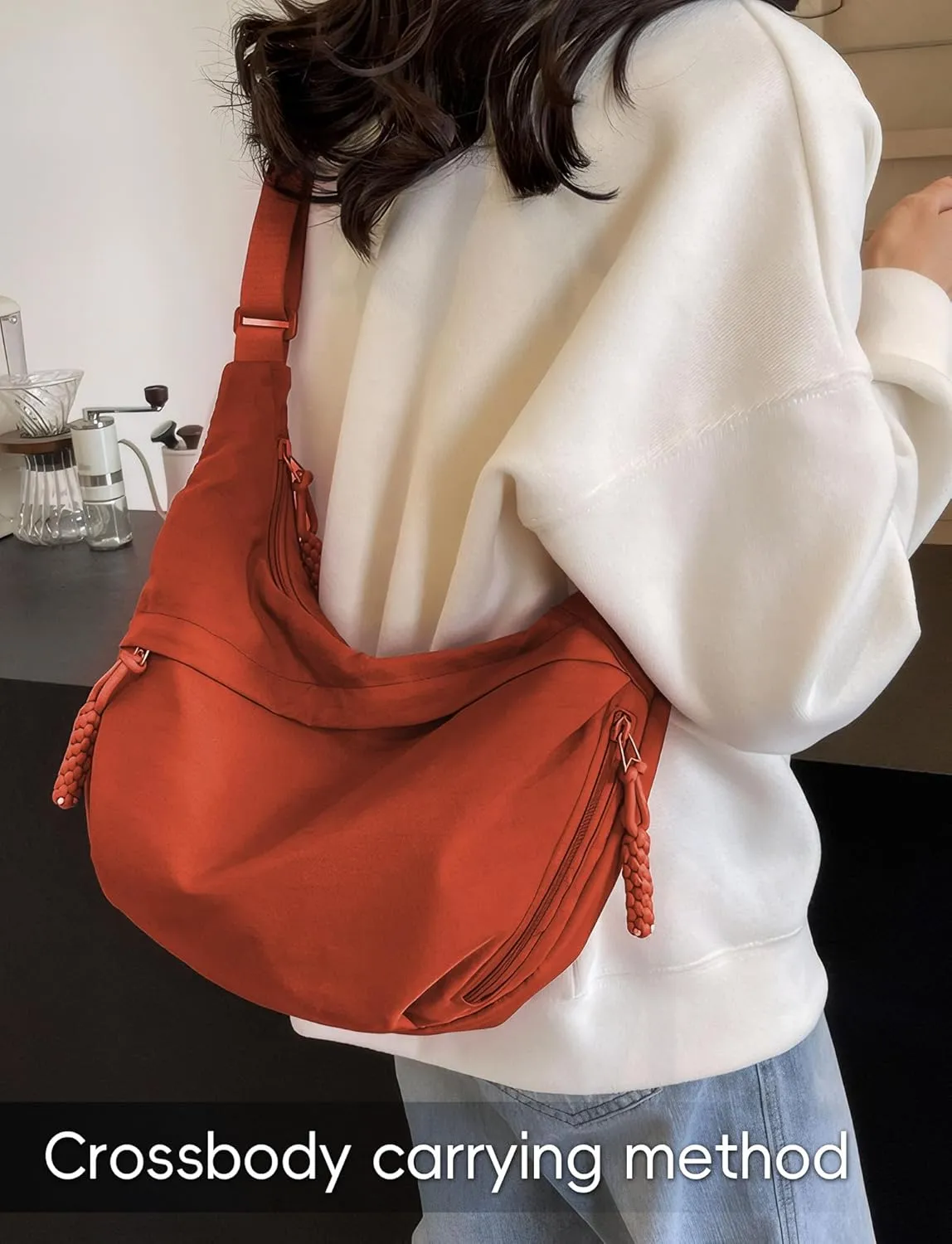 Lightweight Nylon Hobo Bag for Women Men Small Shoulder Bag Crescent Crossbody Bag with Adjustable Strap Casual Bag