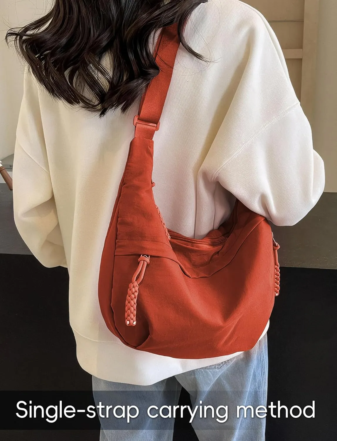 Lightweight Nylon Hobo Bag for Women Men Small Shoulder Bag Crescent Crossbody Bag with Adjustable Strap Casual Bag