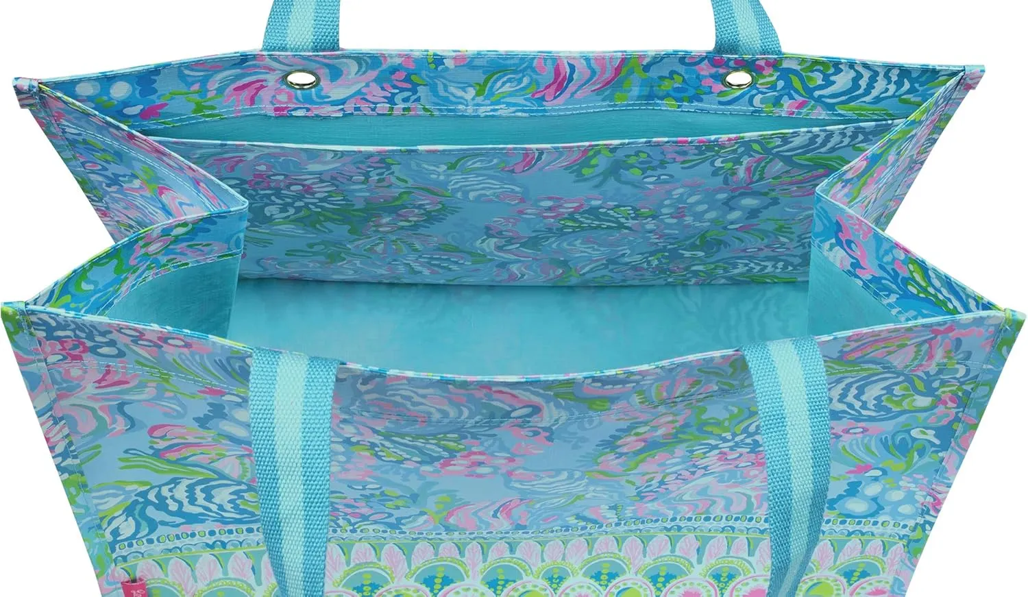 Lilly Pulitzer Blue/Green XL Market Shopper Bag, Oversize Reusable Grocery Tote with Comfortable Shoulder Straps, Aqua La Vista