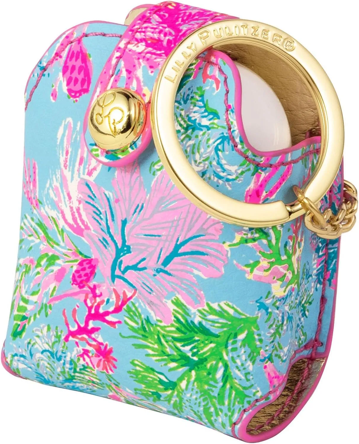 Lilly Pulitzer Leatherette AirPods Holder, Cute Keychain Case with Access to Charging Port, Cay to My Heart