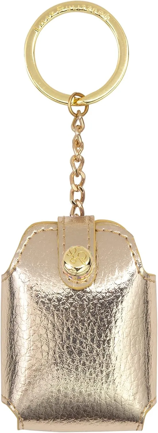 Lilly Pulitzer Leatherette AirPods Holder, Cute Keychain Case with Access to Charging Port (Gold)