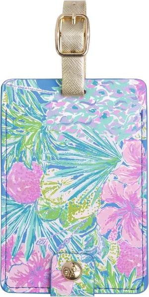 Lilly Pulitzer Leatherette Luggage Tag with Secure Strap, Colorful Suitcase Identifier for Travel