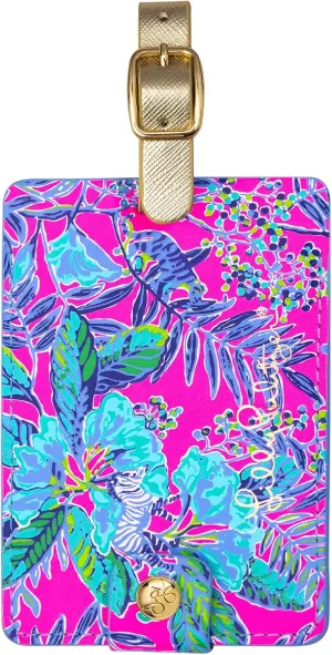 Lilly Pulitzer Leatherette Luggage Tag with Secure Strap, Colorful Suitcase Identifier for Travel