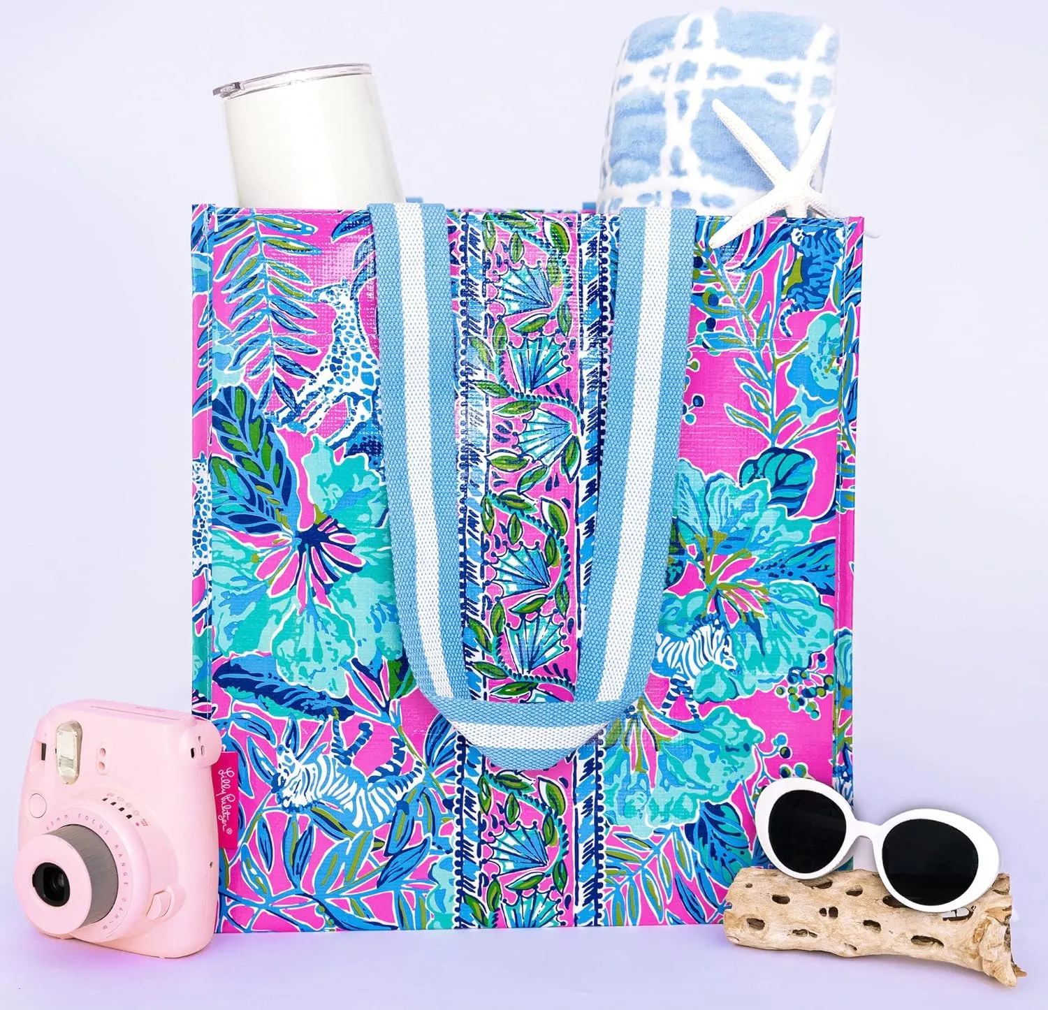 Lilly Pulitzer Market Shopper Bag, Reusable Grocery Tote, Shoulder Bag for Produce or Travel