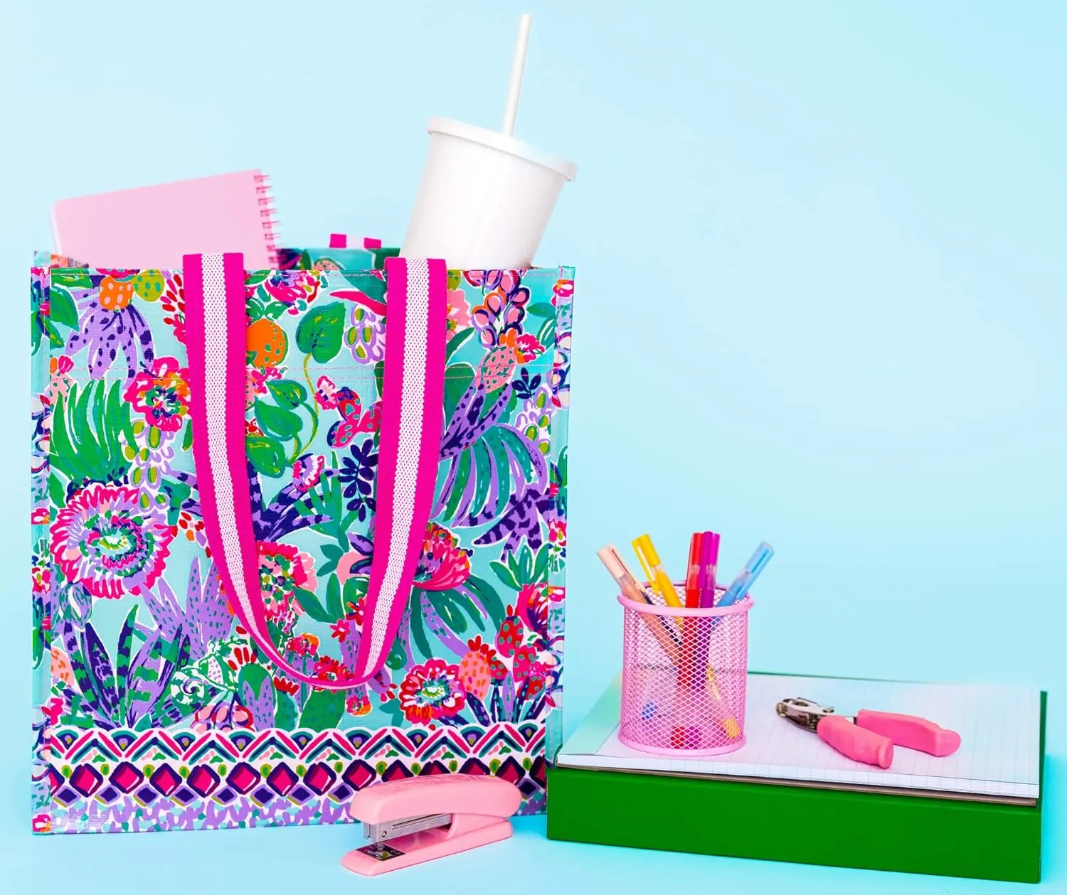 Lilly Pulitzer Market Shopper Bag, Reusable Grocery Tote, Shoulder Bag for Produce or Travel