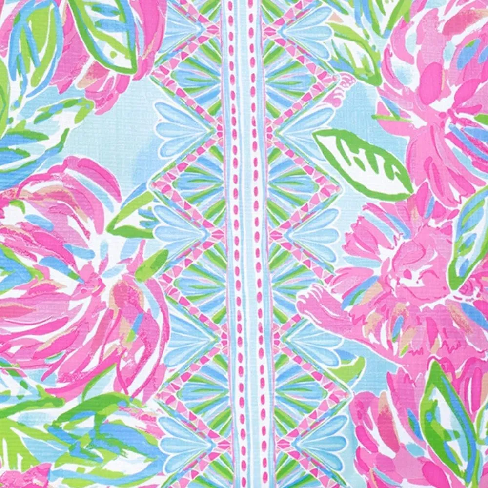 Lilly Pulitzer Pink/Green Market Shopper Bag, Reusable Grocery Tote with Comfortable Shoulder Straps, Totally Blossom