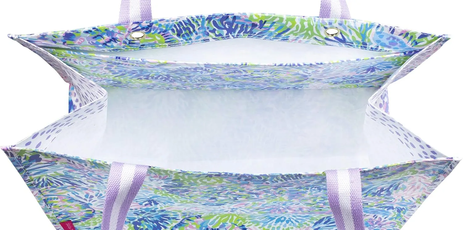 Lilly Pulitzer Purple/Blue XL Market Shopper Bag, Oversize Reusable Grocery Tote with Comfortable Shoulder Straps, Shell of a Party