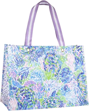 Lilly Pulitzer Purple/Blue XL Market Shopper Bag, Oversize Reusable Grocery Tote with Comfortable Shoulder Straps, Shell of a Party