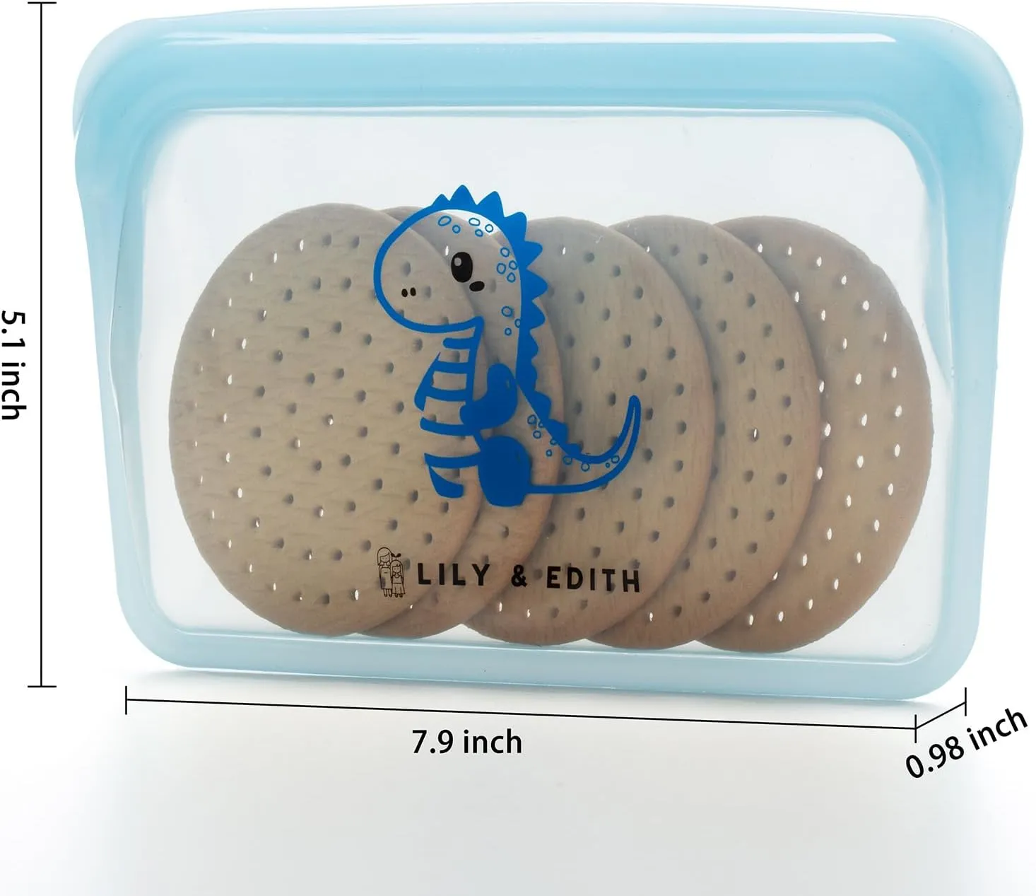 LILY & EDITH Dinosaur Silicone Reusable Snack Bags Dishwasher Microwave Freezer Safe, BPA Free, Leakproof Reusable Food Storage Bags, Plastic Free Snack Pouch, Accessory bag, Portable 400ml (Pink)