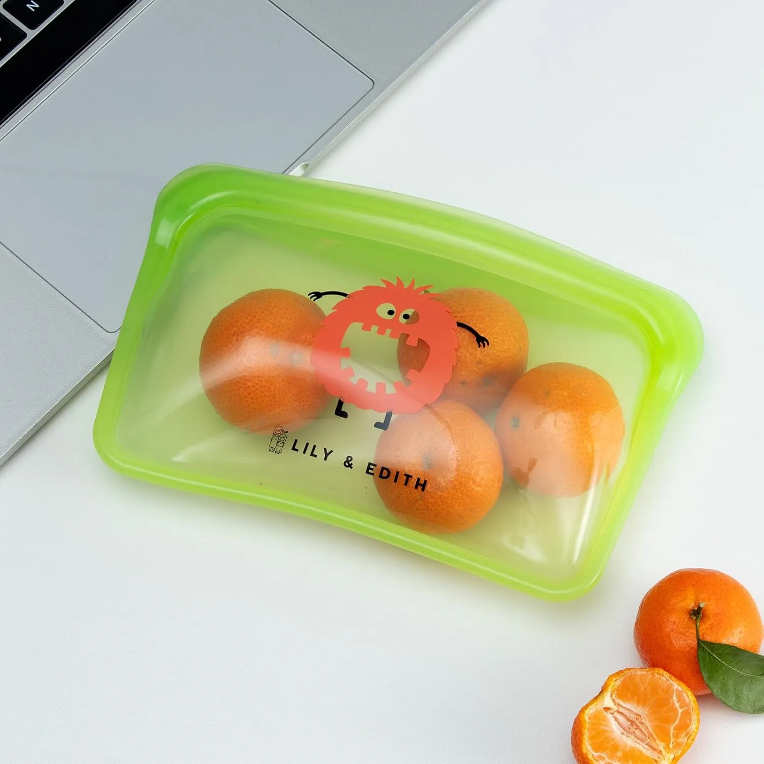 LILY & EDITH Silicone Reusable Snack Bags Dishwasher Microwave Freezer Safe, BPA Free, Leakproof Reusable Food Storage Bags, Plastic Free Snack Pouch, Accessory bag, Portable 400ml(Green)