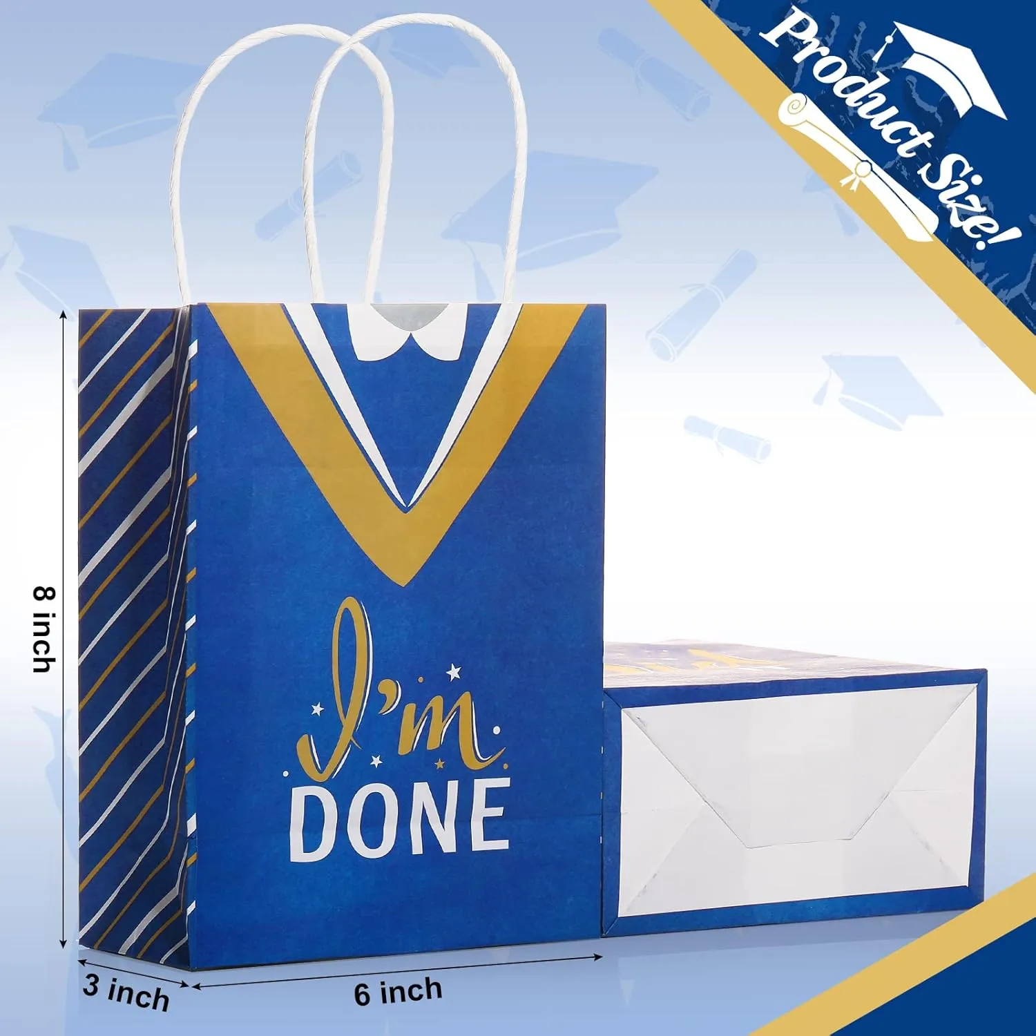 Lincia 24 Pieces 2025 Graduation Gift Bags Graduation Party Gift Bags with Handles 6 Kind of Style for High School, College, Kindergarten, 8th Grade and More(Navy Blue and Gold)