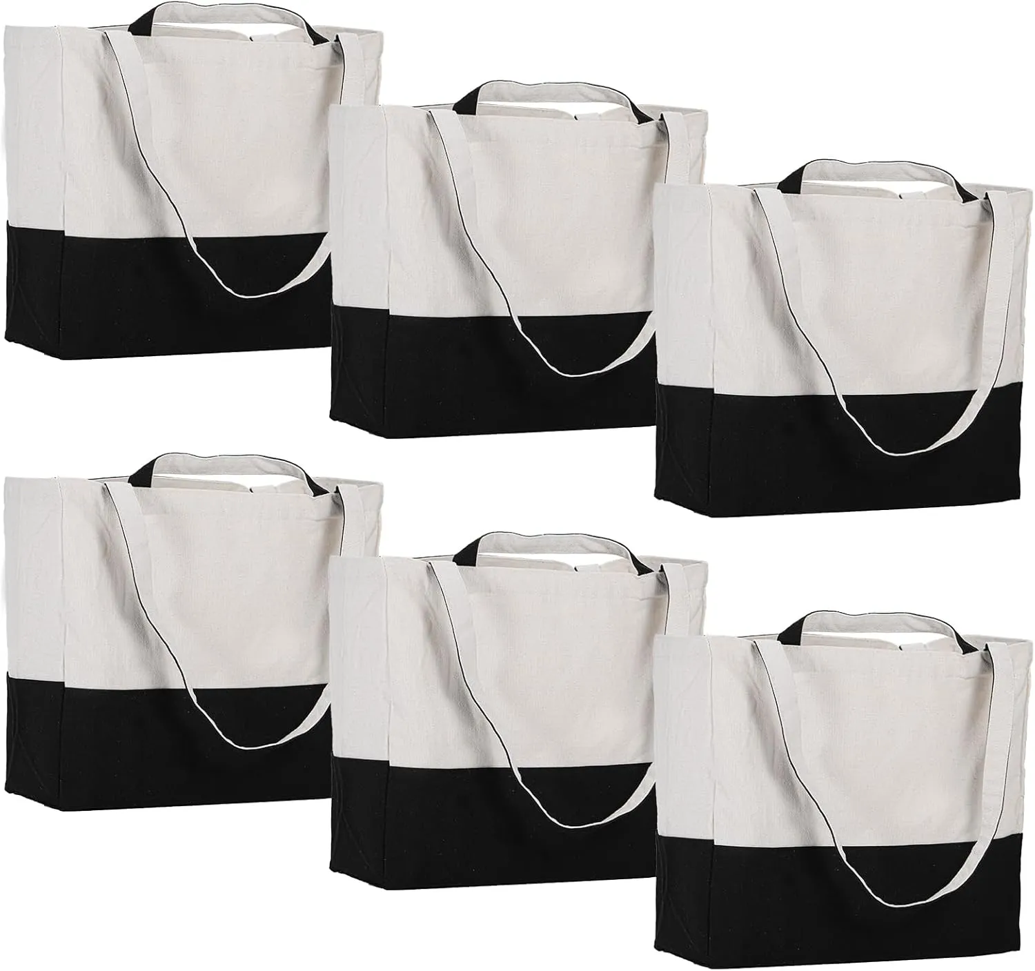 LINICE Reusable Grocery Bags Shopping Bags for Groceries Foldable Heavy Duty Canvas Tote Bag Washable Canvas Bag with Handles (Black-6pack)