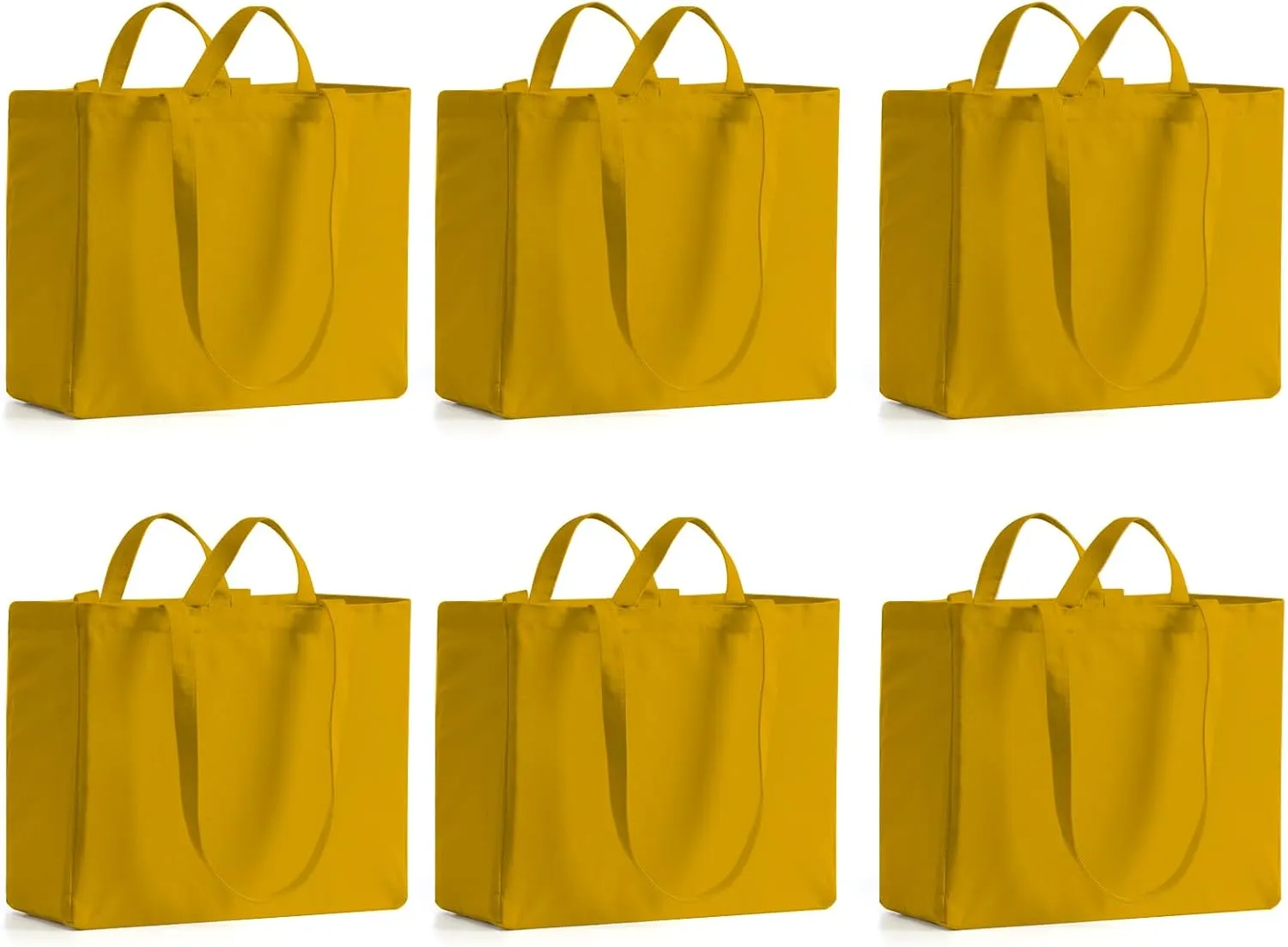 LINICE Reusable Grocery Bags Shopping Bags for Groceries Foldable Heavy Duty Canvas Tote Bag Washable Canvas Bag with Handles (Yellow-6pack)