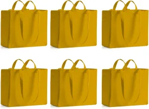 LINICE Reusable Grocery Bags Shopping Bags for Groceries Foldable Heavy Duty Canvas Tote Bag Washable Canvas Bag with Handles (Yellow-6pack)