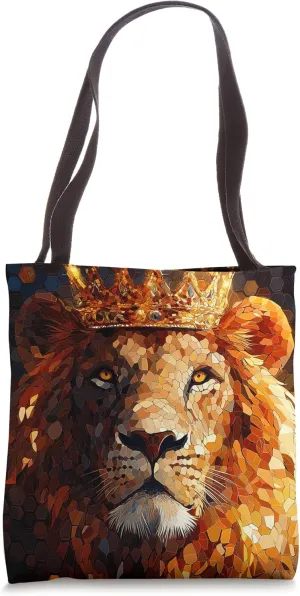 Lion With Crown Hexagons And Polygons Tote Bag