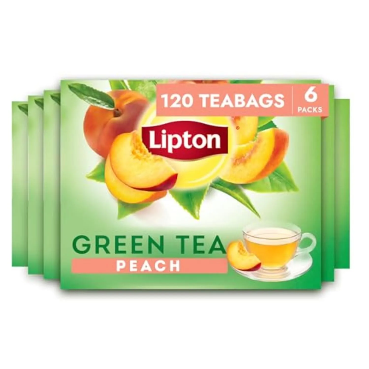 Lipton Peach Green Tea Bags, Flavored, Unsweetened Teabags for Hot Tea or Peach Iced Tea with Caffeine and Flavonoids, 120 Total Tea Bags (20ct - Pack of 6)