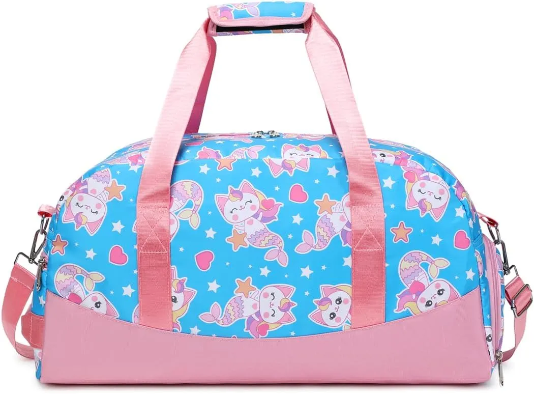 Lmwzh Kids Duffle Bag For Girls Perfect For Early Elementary Overnight Travel Bag With Shoes Compartment Dry And Wet Pocket Carry On Weekender Bag (Mermaid)