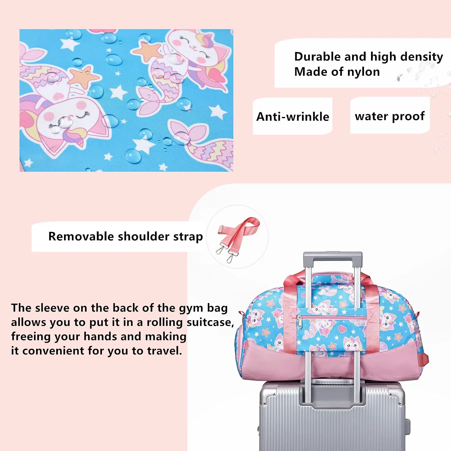 Lmwzh Kids Duffle Bag For Girls Perfect For Early Elementary Overnight Travel Bag With Shoes Compartment Dry And Wet Pocket Carry On Weekender Bag (Mermaid)