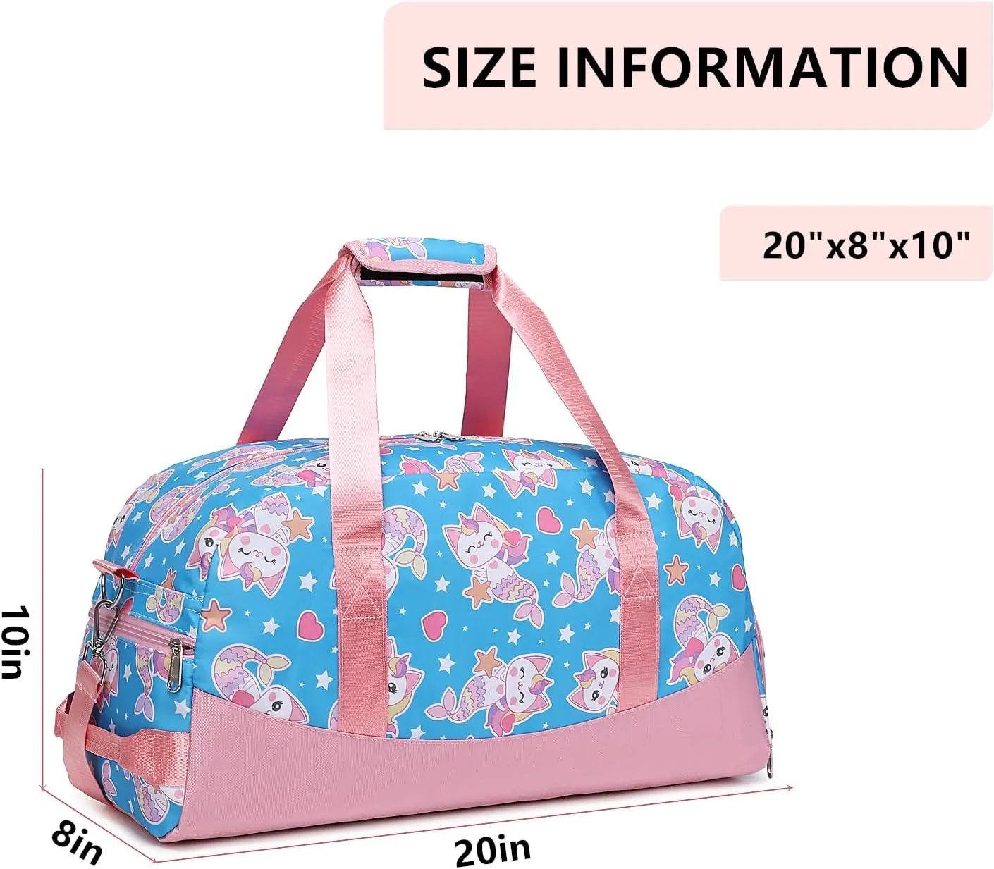 Lmwzh Kids Duffle Bag For Girls Perfect For Early Elementary Overnight Travel Bag With Shoes Compartment Dry And Wet Pocket Carry On Weekender Bag (Mermaid)