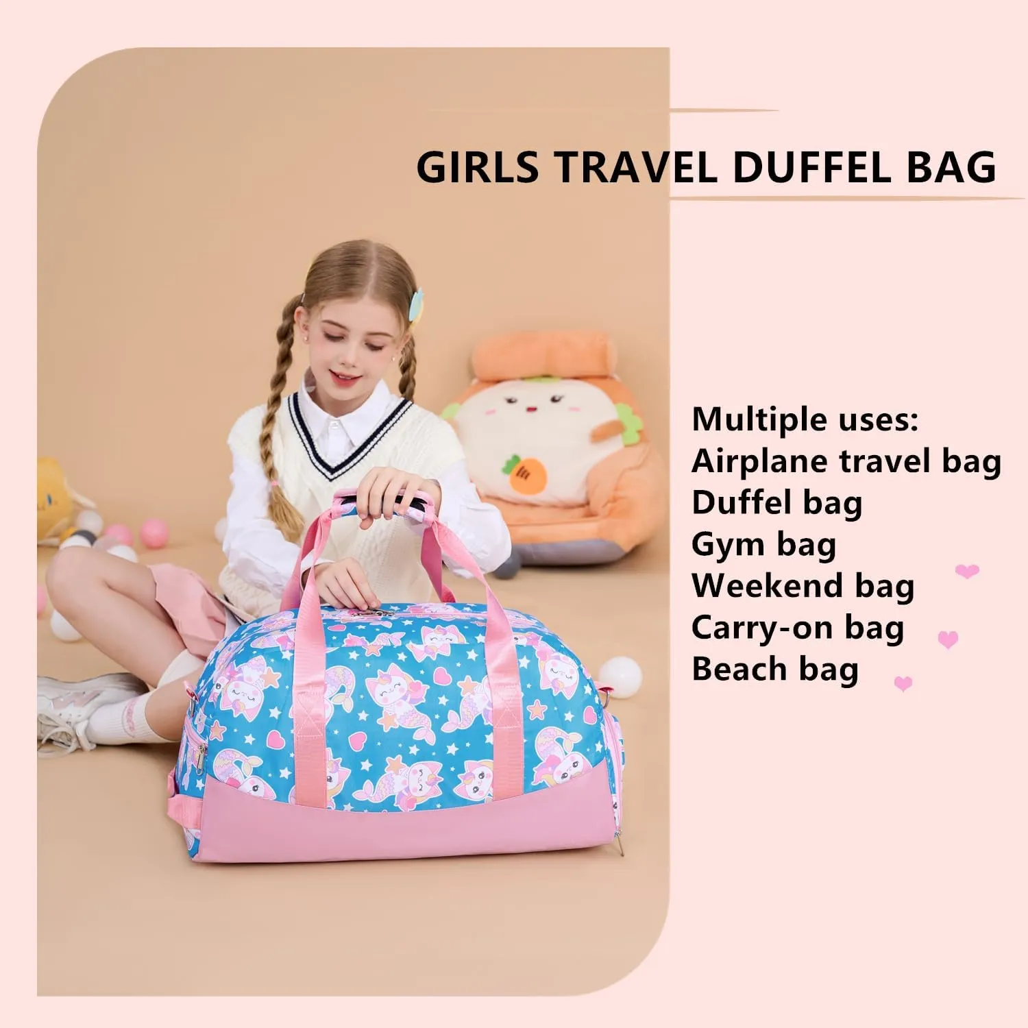 Lmwzh Kids Duffle Bag For Girls Perfect For Early Elementary Overnight Travel Bag With Shoes Compartment Dry And Wet Pocket Carry On Weekender Bag (Mermaid)