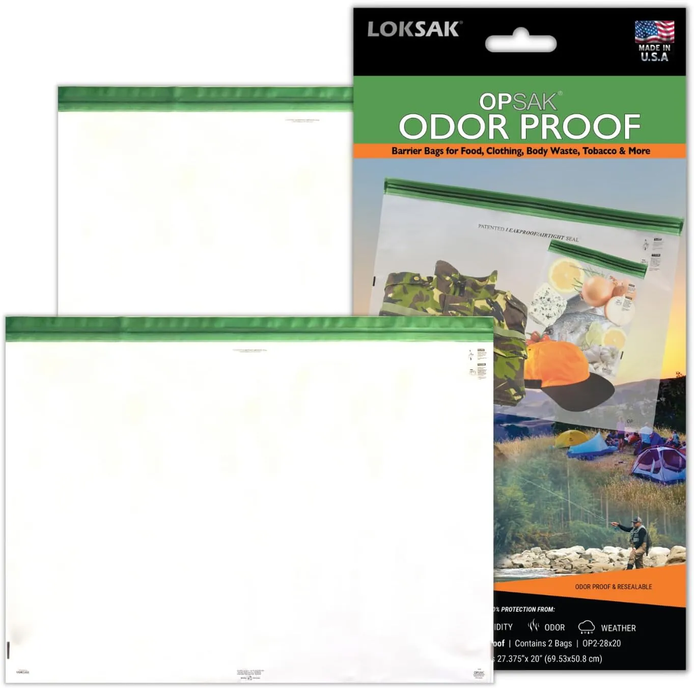 LOKSAK - OPSAK Odorproof Dry Bags for Backpacking, Hiking and Storage- Resealable Reusable and Recyclable Storage Bags (2 pack 28 in x 20 in)