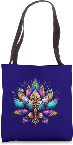 Lotus mandala flower, fleur de lys mandala mardi gras Tote Bag