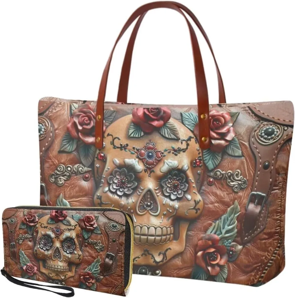 Lotusorchid 2 Pcs Hand bags Purses, Women Top Handle Bag Satchel Shoulder Bag, Large Tote Handbag with PU Wallet