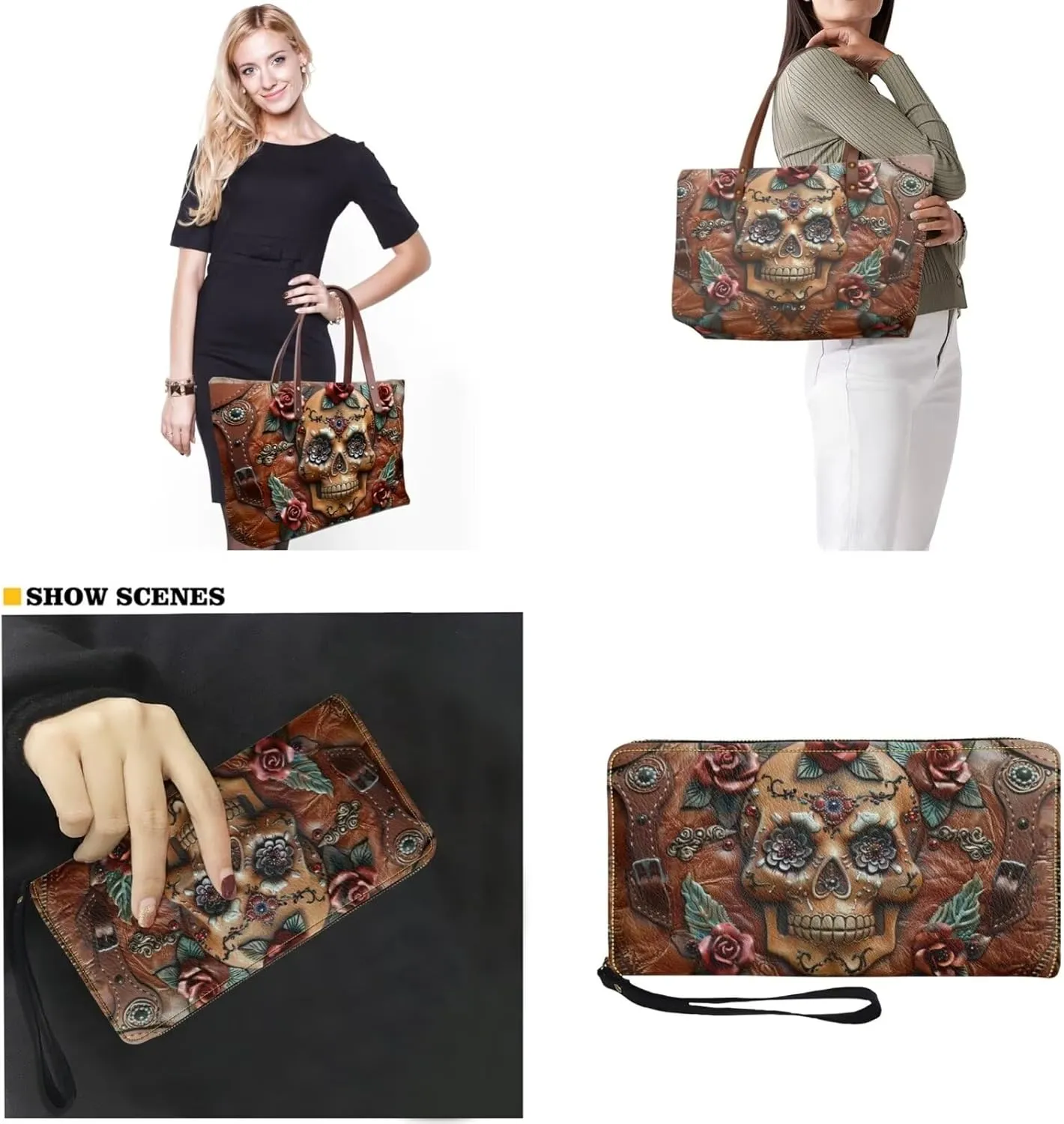Lotusorchid 2 Pcs Hand bags Purses, Women Top Handle Bag Satchel Shoulder Bag, Large Tote Handbag with PU Wallet
