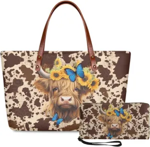 Lotusorchid 2 Pcs Large Tote Handbag with PU Wallet, Women Hand bags Purses, Top Handle Bag Satchel Shoulder Bag