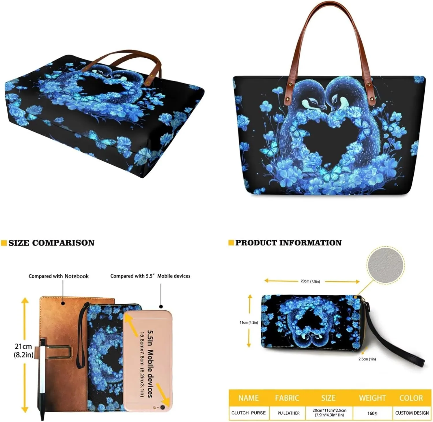 Lotusorchid 2 Pcs Top Handle Bags for Women, Large Tote Shoulder Bag Satchel Handbag with Matching Wallet Gift for Mom Wife