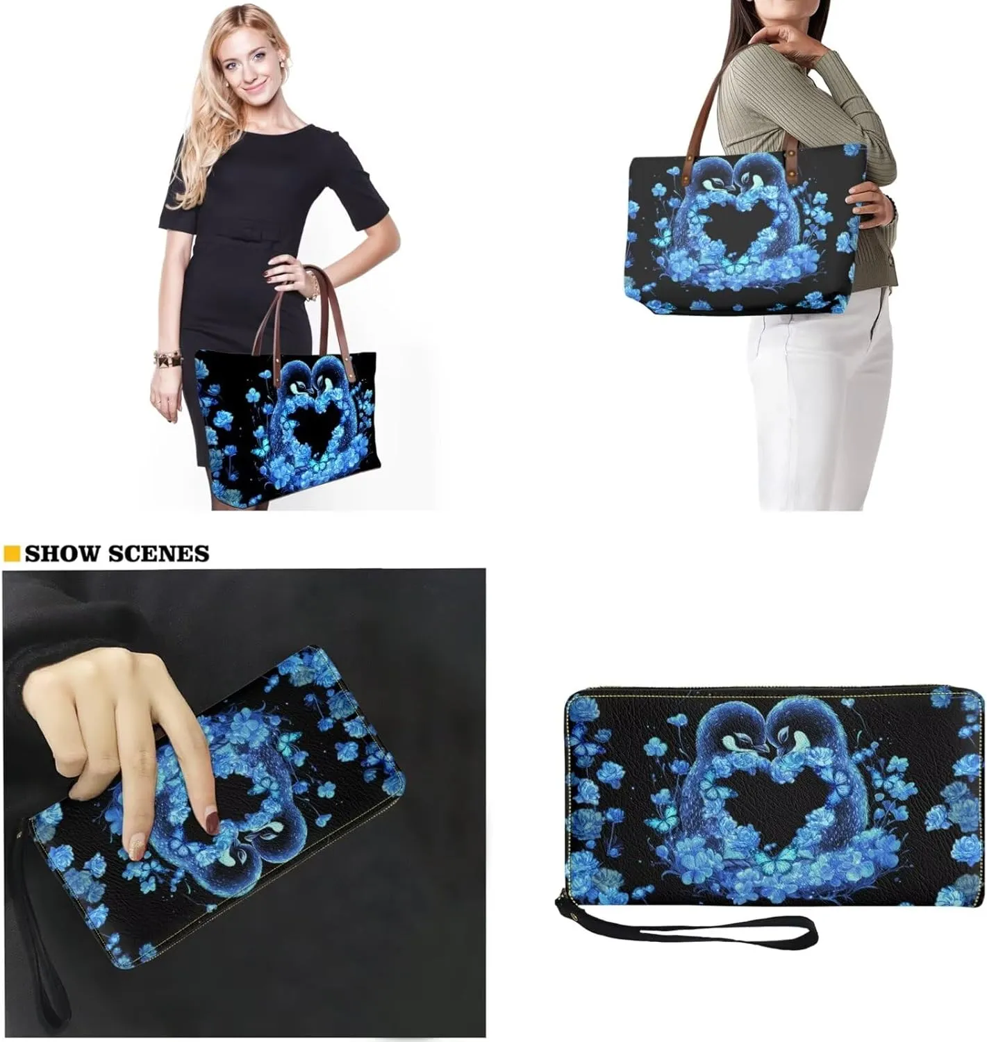 Lotusorchid 2 Pcs Top Handle Bags for Women, Large Tote Shoulder Bag Satchel Handbag with Matching Wallet Gift for Mom Wife