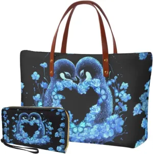 Lotusorchid 2 Pcs Top Handle Bags for Women, Large Tote Shoulder Bag Satchel Handbag with Matching Wallet Gift for Mom Wife