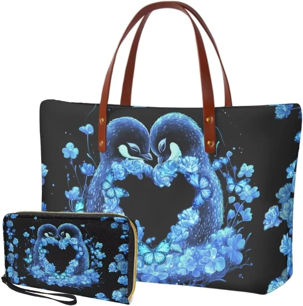 Lotusorchid 2 Pcs Top Handle Bags for Women, Large Tote Shoulder Bag Satchel Handbag with Matching Wallet Gift for Mom Wife