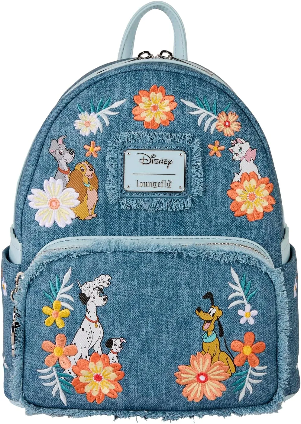 Loungefly Disney Dogs & Cats Faux Denim Fringe Mini Backpack