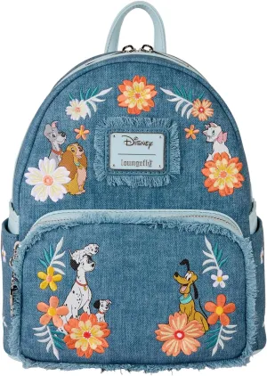 Loungefly Disney Dogs & Cats Faux Denim Fringe Mini Backpack