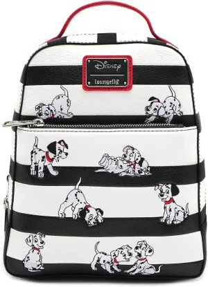 Loungefly x Disney 101 Dalmatians Striped Faux Leather Mini Backpack (One Size, Black, White, Red)