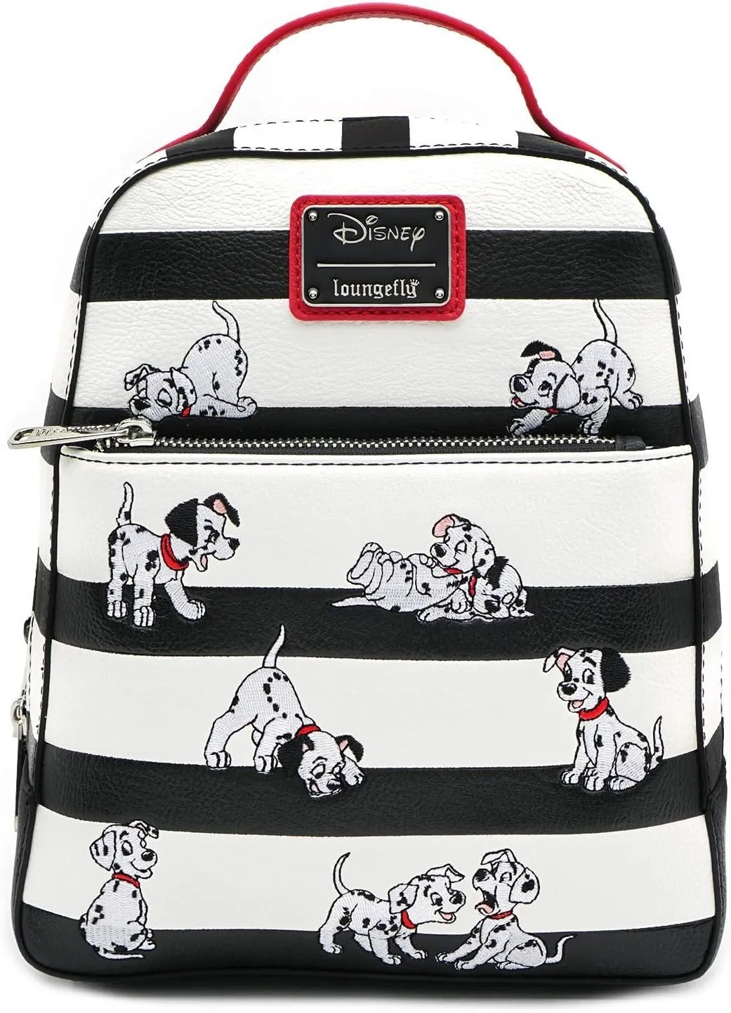 Loungefly x Disney 101 Dalmatians Striped Faux Leather Mini Backpack (One Size, Black, White, Red)