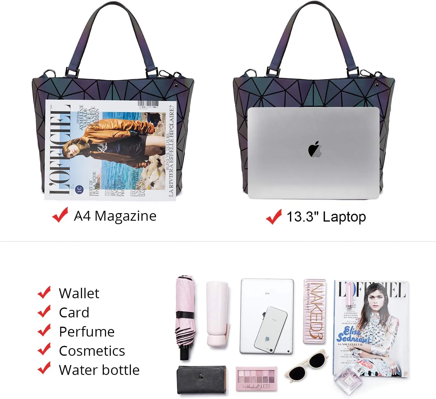 LOVEVOOK Geometric Luminous Purses and Handbags for Women Holographic Reflective Crossbody Bag Wallet