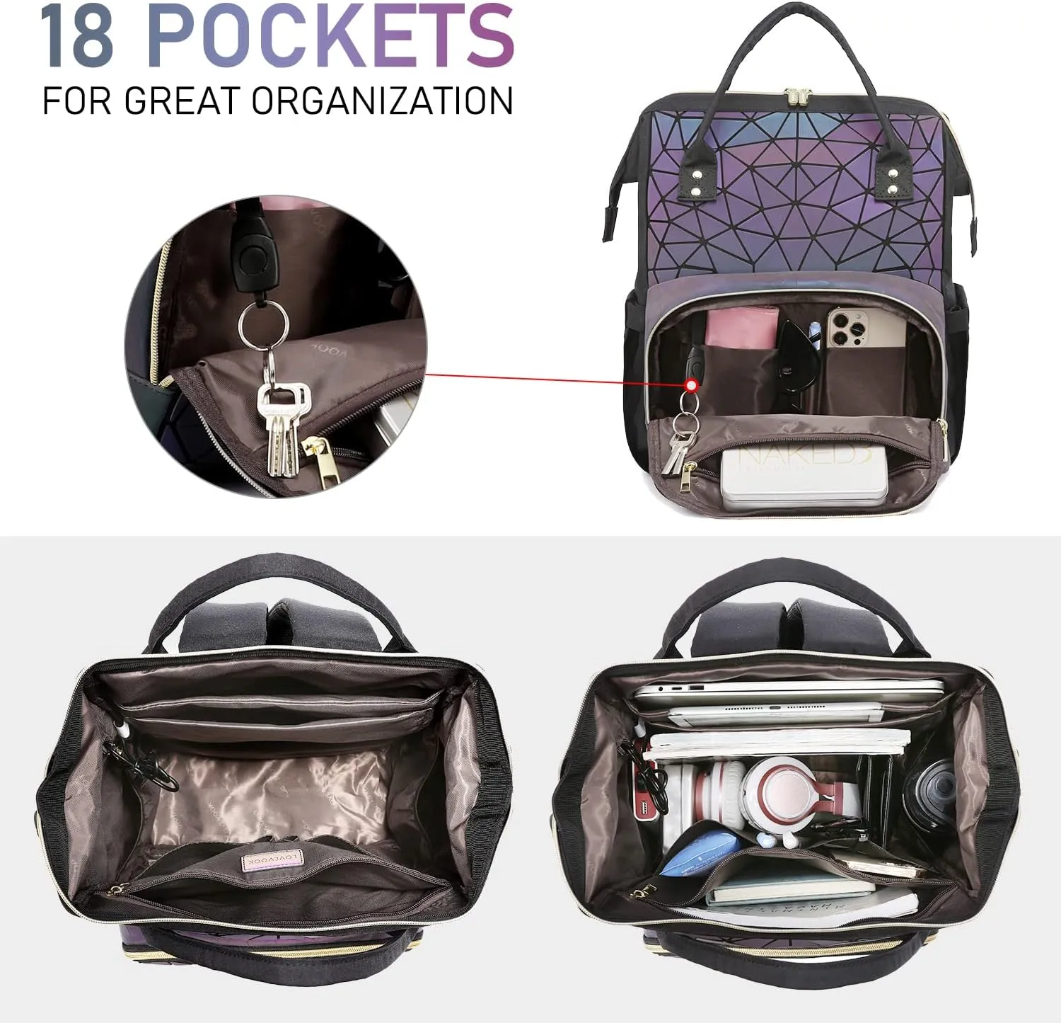LOVEVOOK Geometric Luminous Purses and Handbags for Women Holographic Reflective Crossbody Bag Wallet