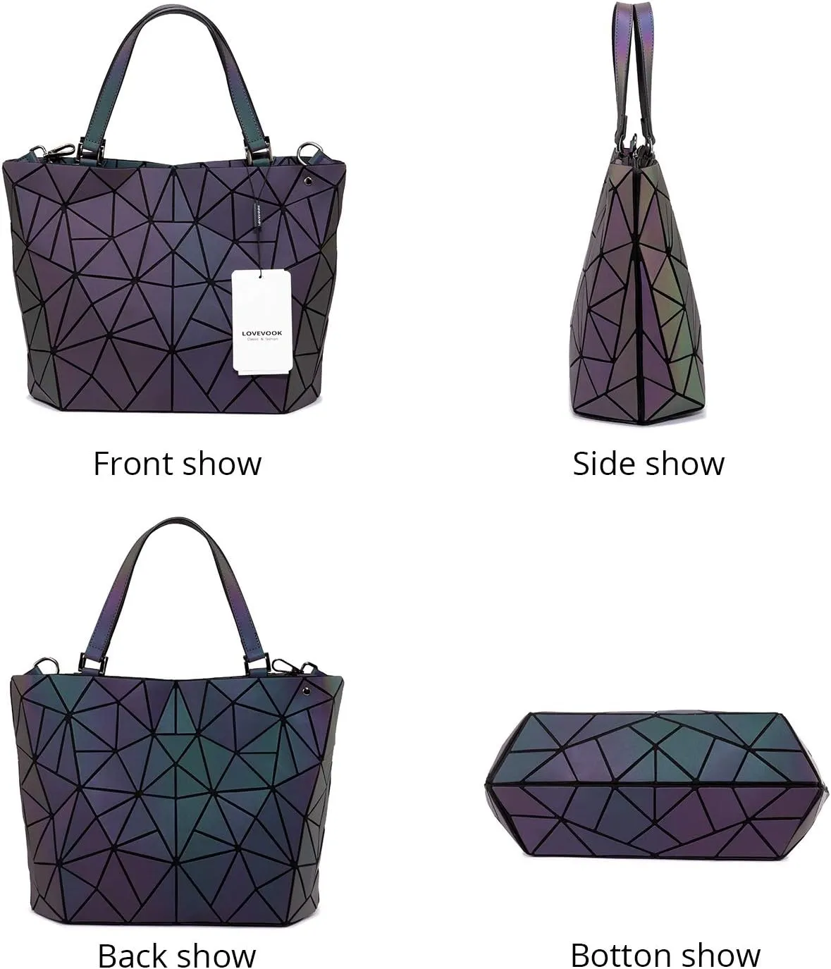 LOVEVOOK Geometric Luminous Purses and Handbags for Women Holographic Reflective Crossbody Bag Wallet