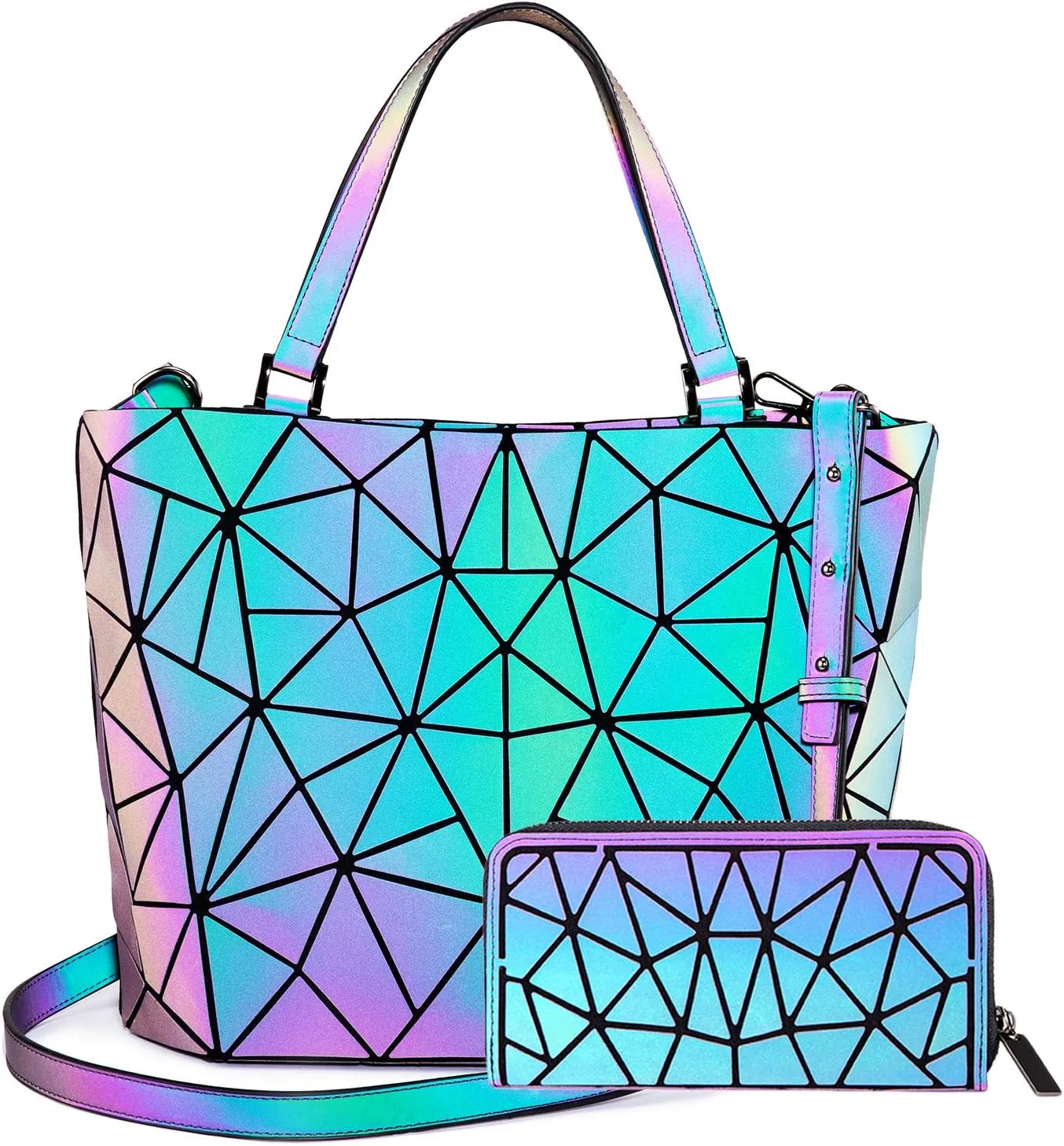 LOVEVOOK Geometric Luminous Purses and Handbags for Women Holographic Reflective Crossbody Bag Wallet
